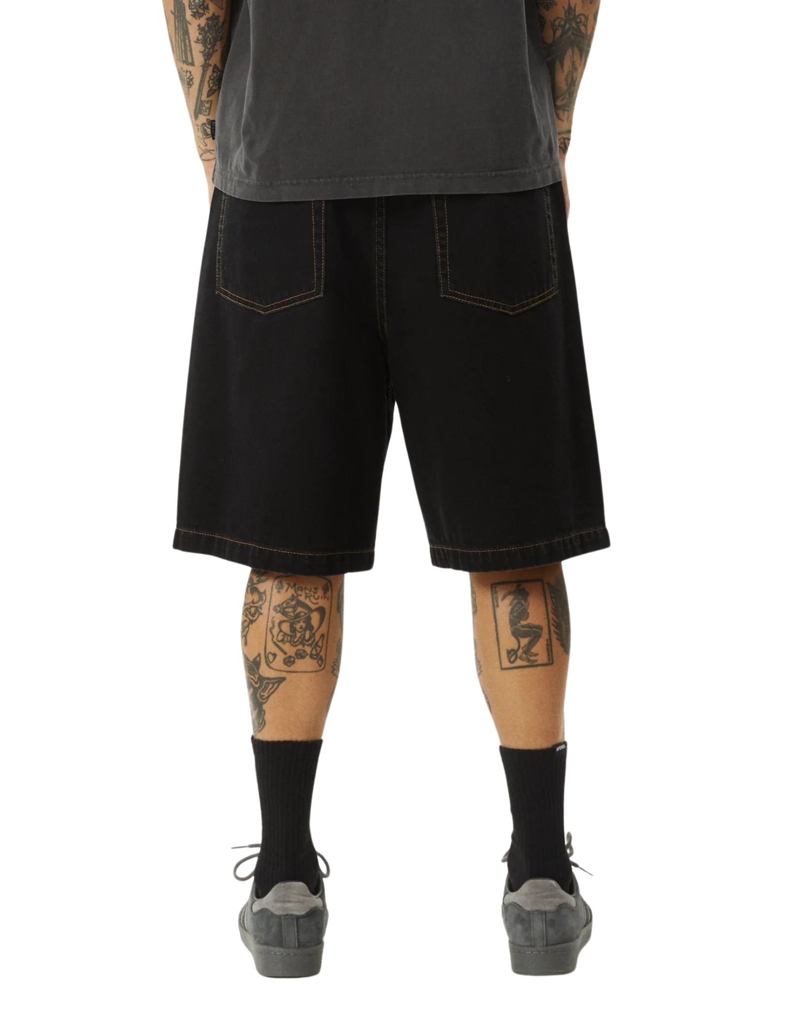 Afends Lil C Denim Baggy Fit Short 22" - Washed Black