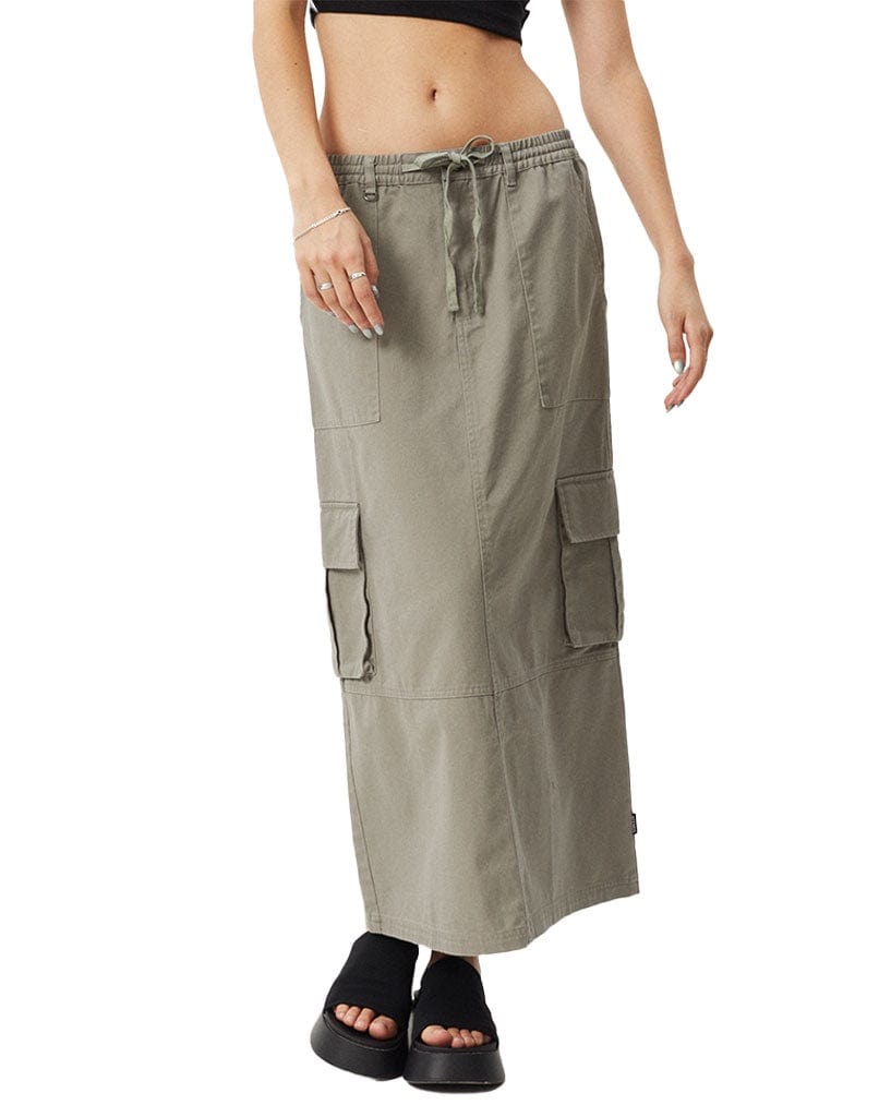 Afends Maxi Skirt Tasman - Organic Cargo Maxi Skirt Grey Olive / XS