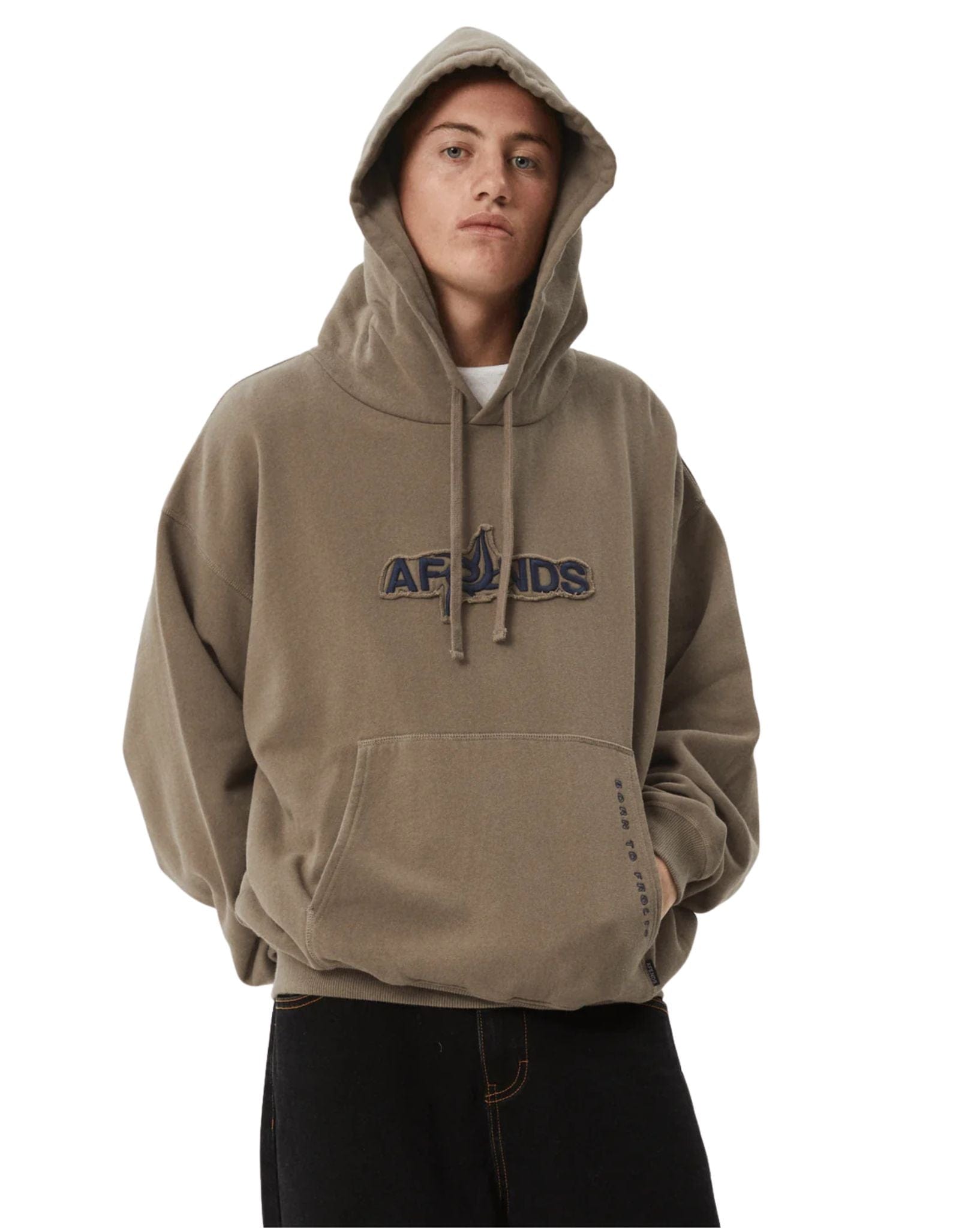 Afends Mens Antic Boxy Pull On Hood - Fossil