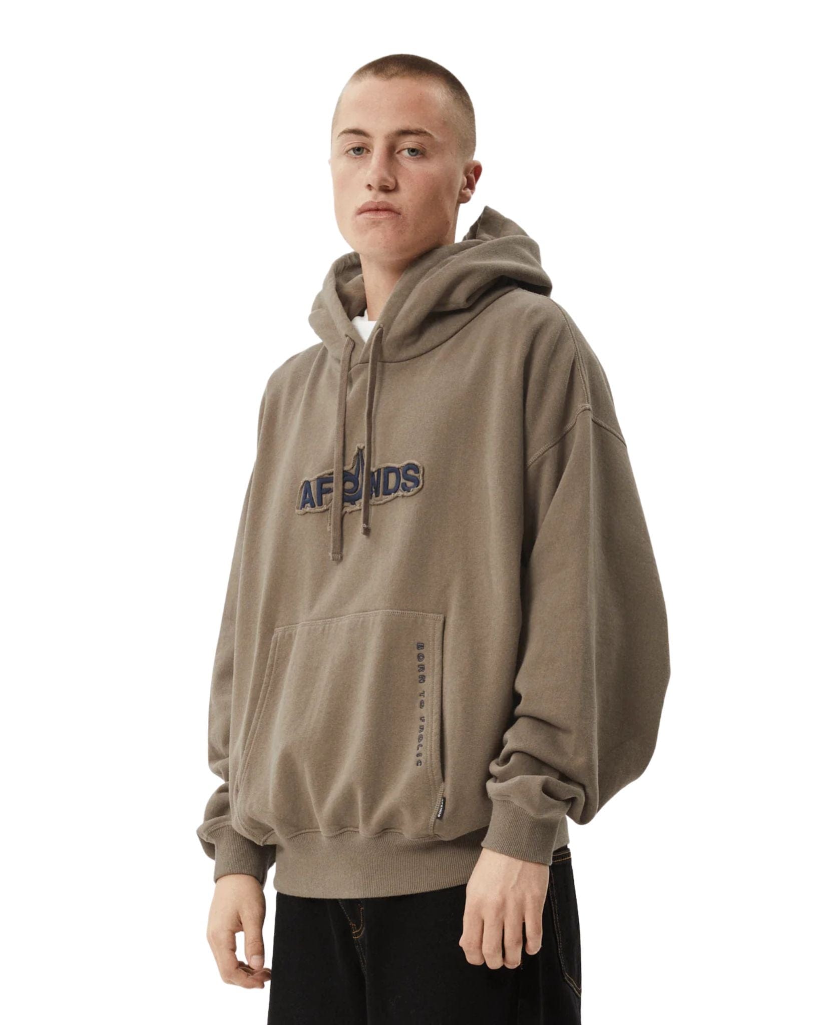 Afends Mens Antic Boxy Pull On Hood - Fossil