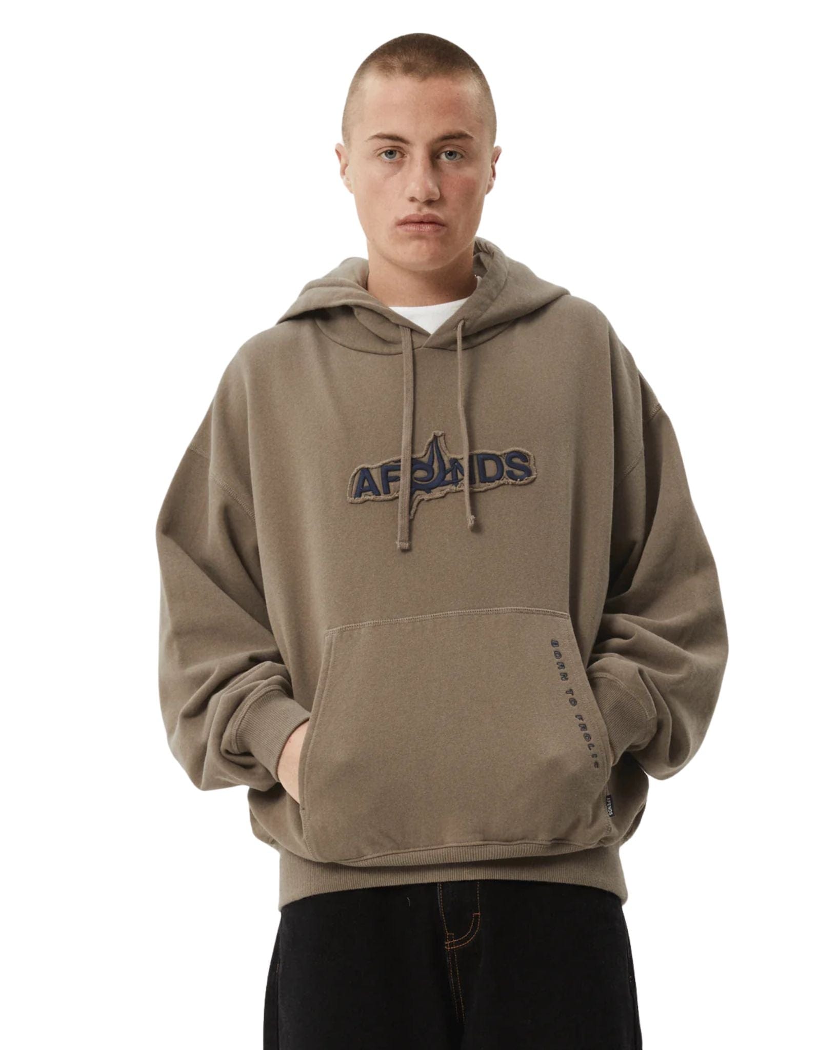 Afends Mens Antic Boxy Pull On Hood - Fossil