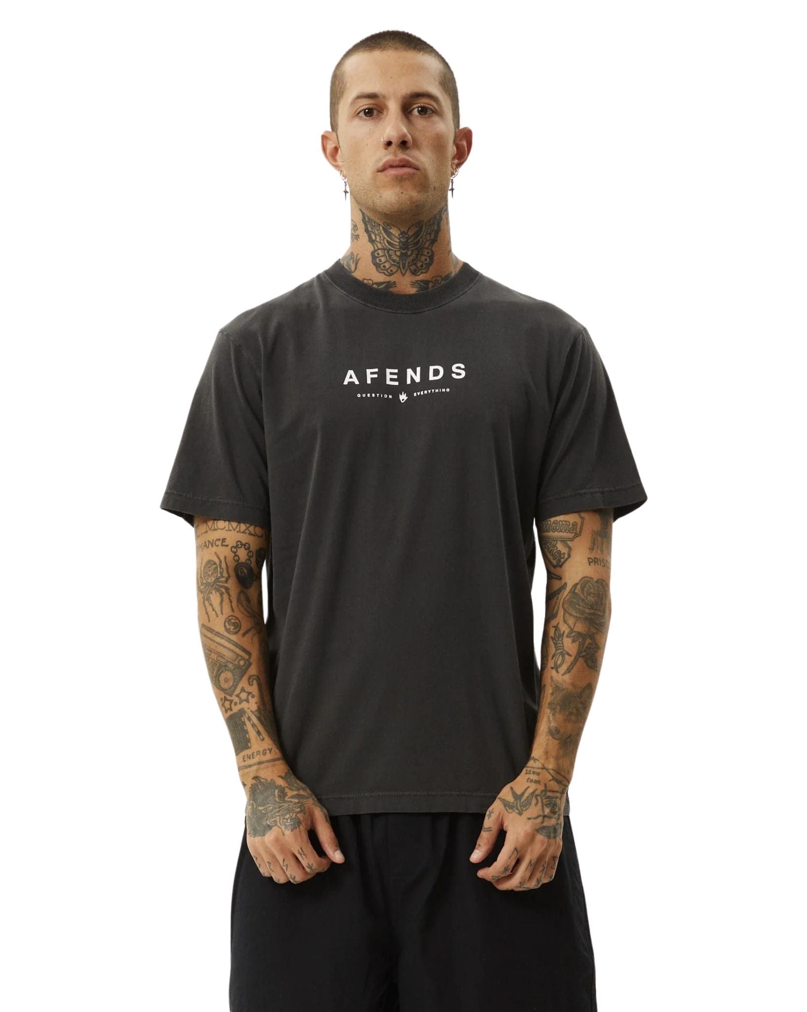 Afends Mens Thrown Out Retro Fit Tee - Black I White