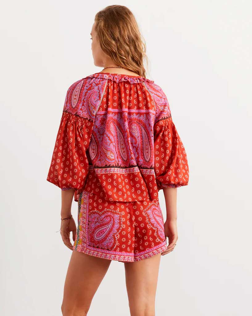 Boteh Kaleido Ruffle Smock Blouse