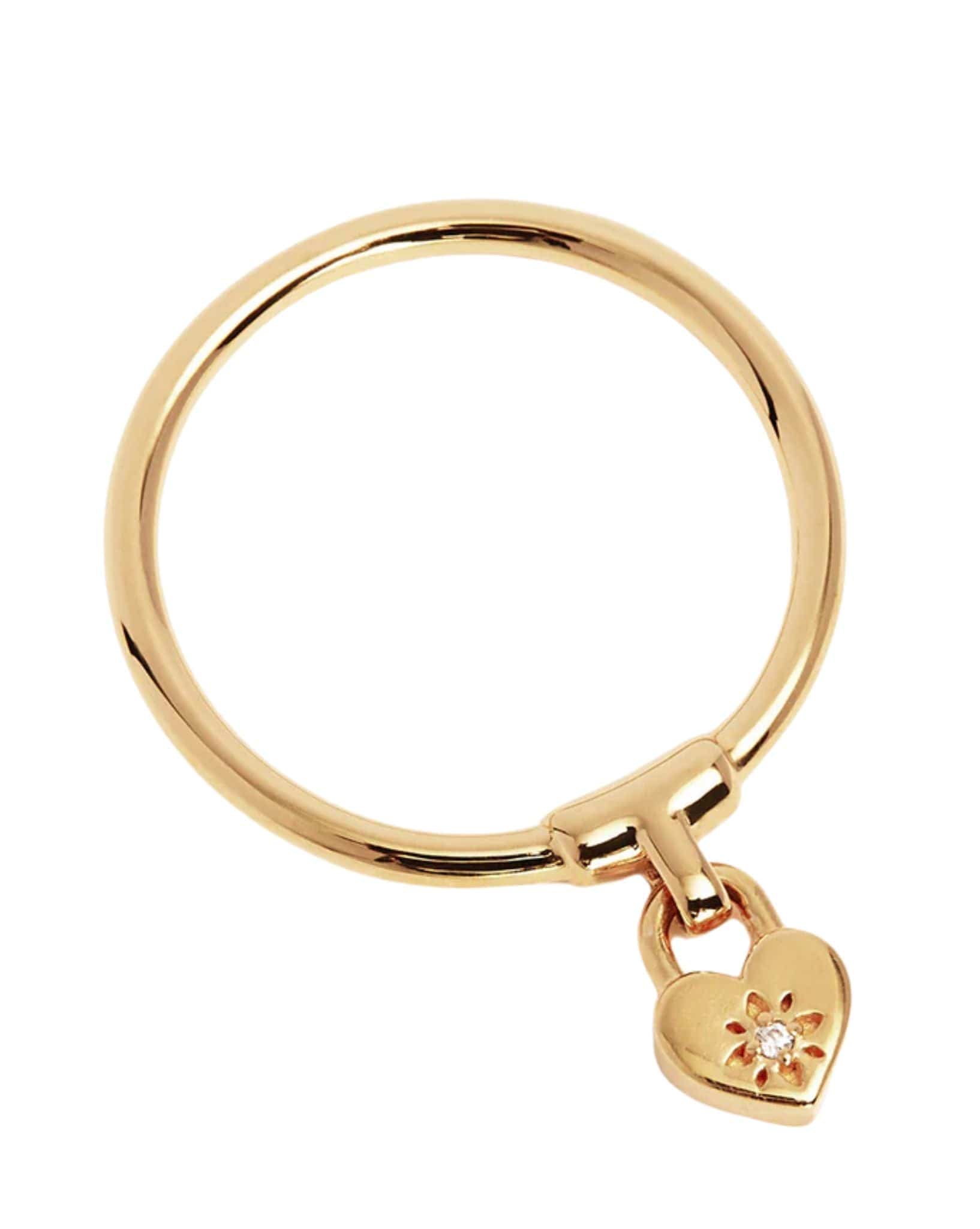 By Charlotte Gold Crystal Lotus Heart Padlock Ring