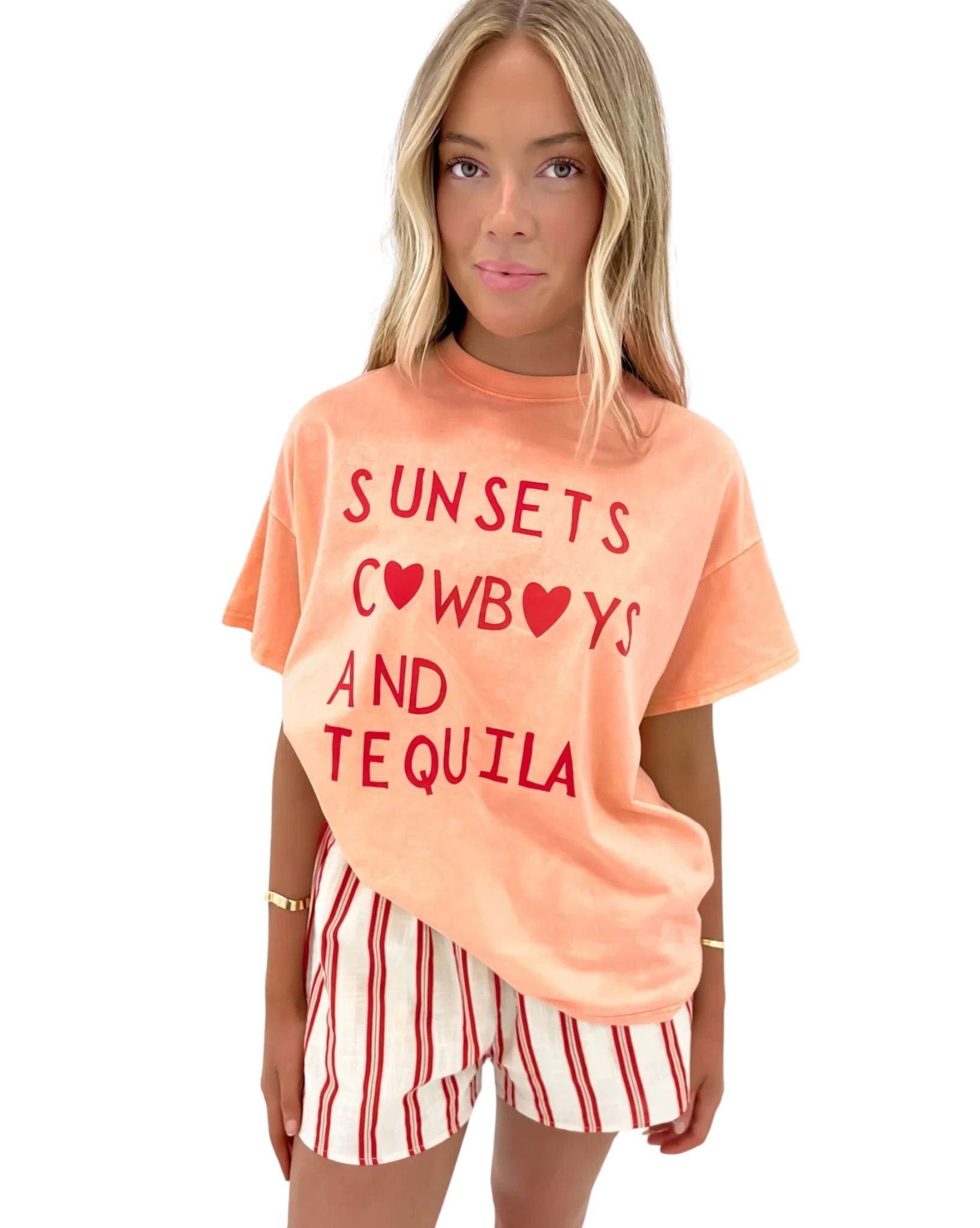 By Frankie Womens Peach Sunsets & Cowboys Short Set