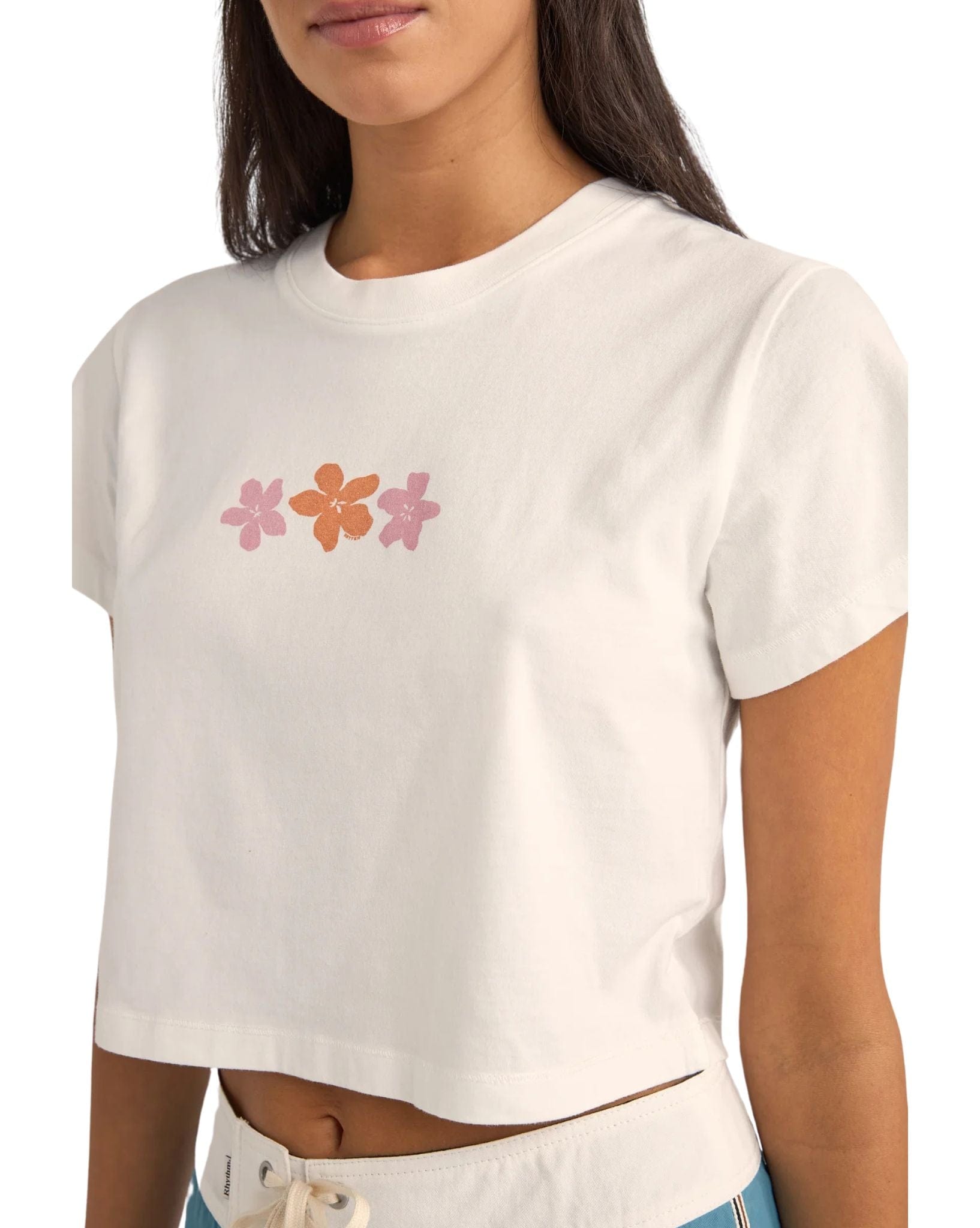 Rhythm Womens Bora Bora Floral Crop Crew Tee