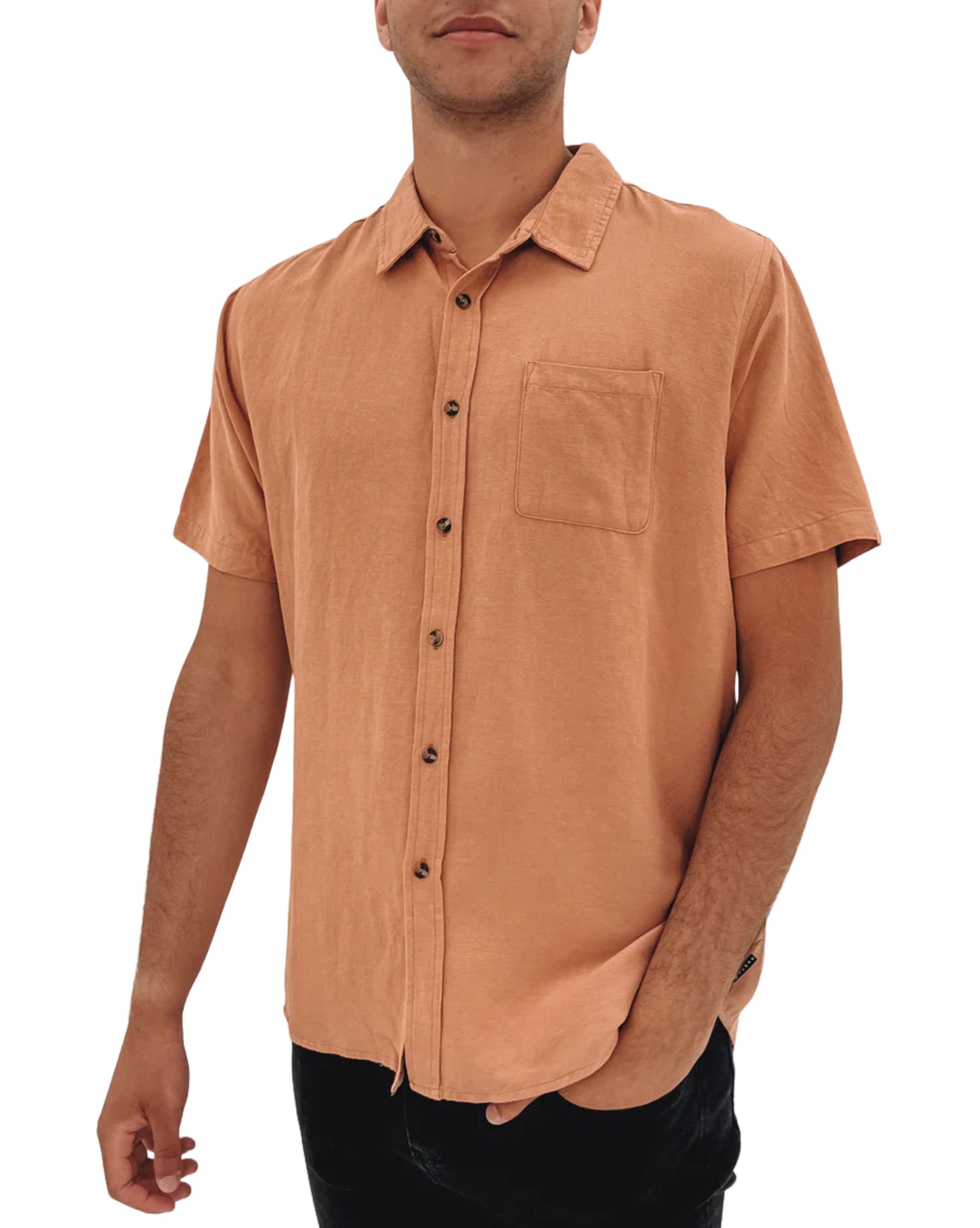 Rusty Overtone Short Sleeve Linen Shirt