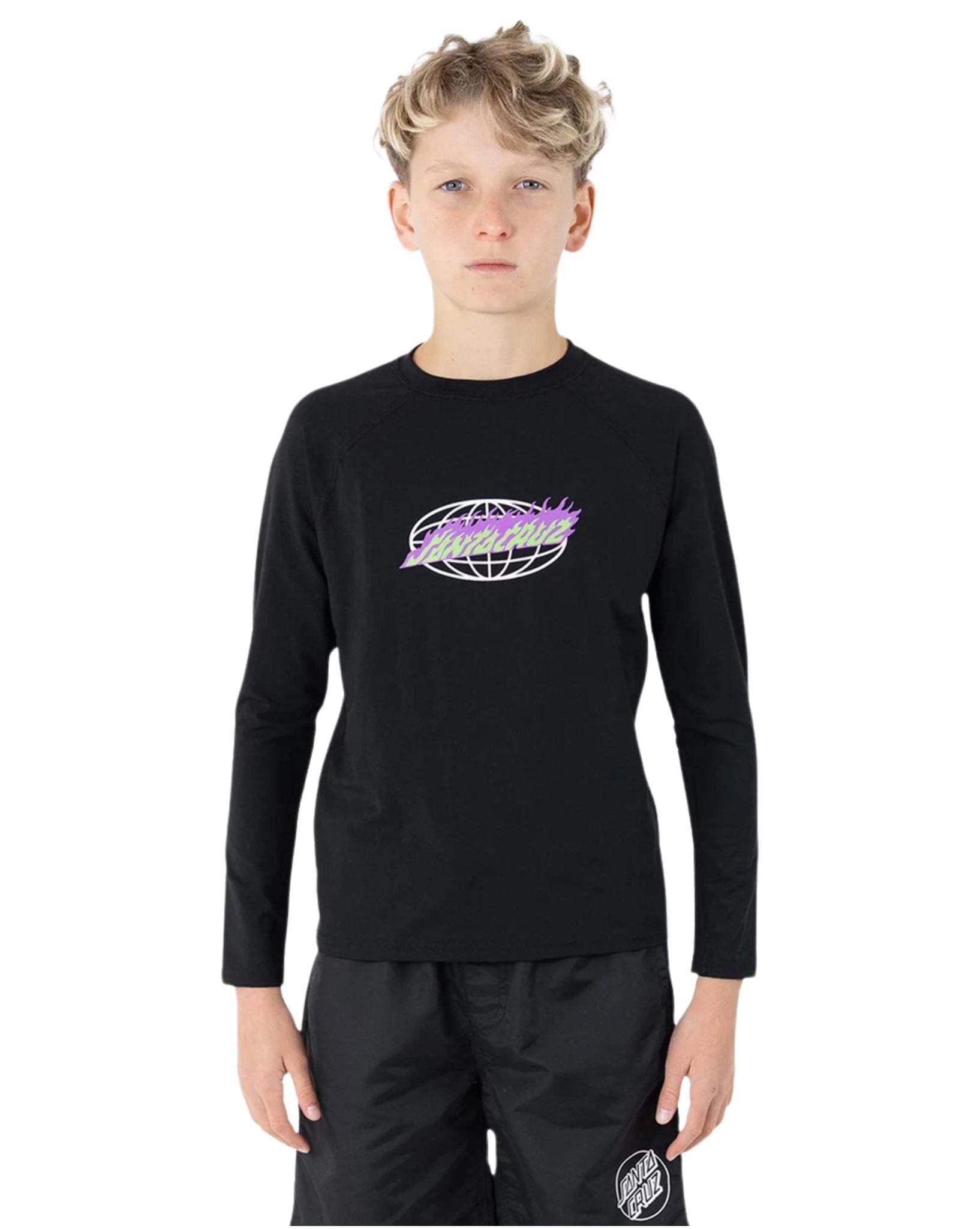 Santa Cruz Boys Global Flame Strip Front Rash Guard