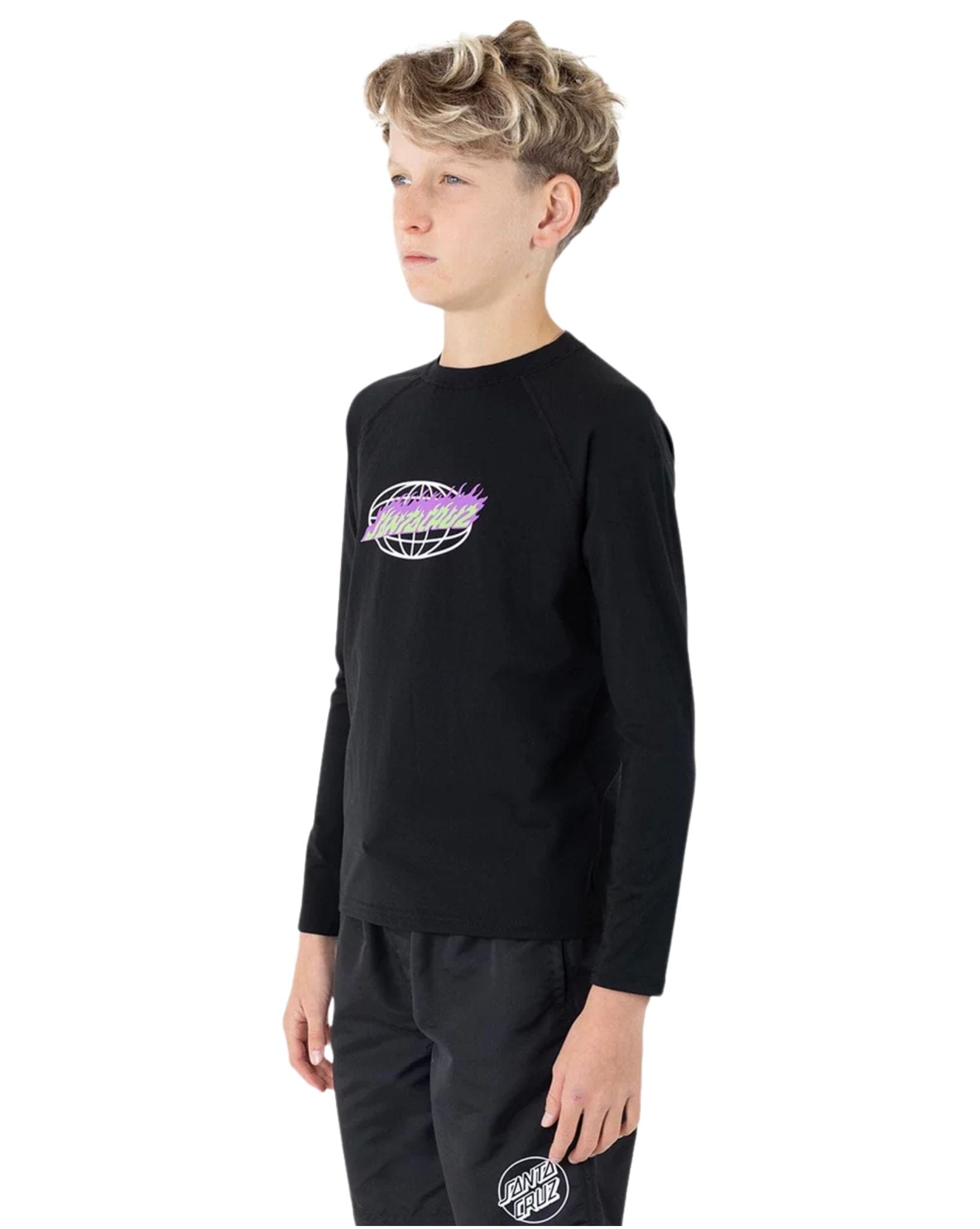 Santa Cruz Boys Global Flame Strip Front Rash Guard