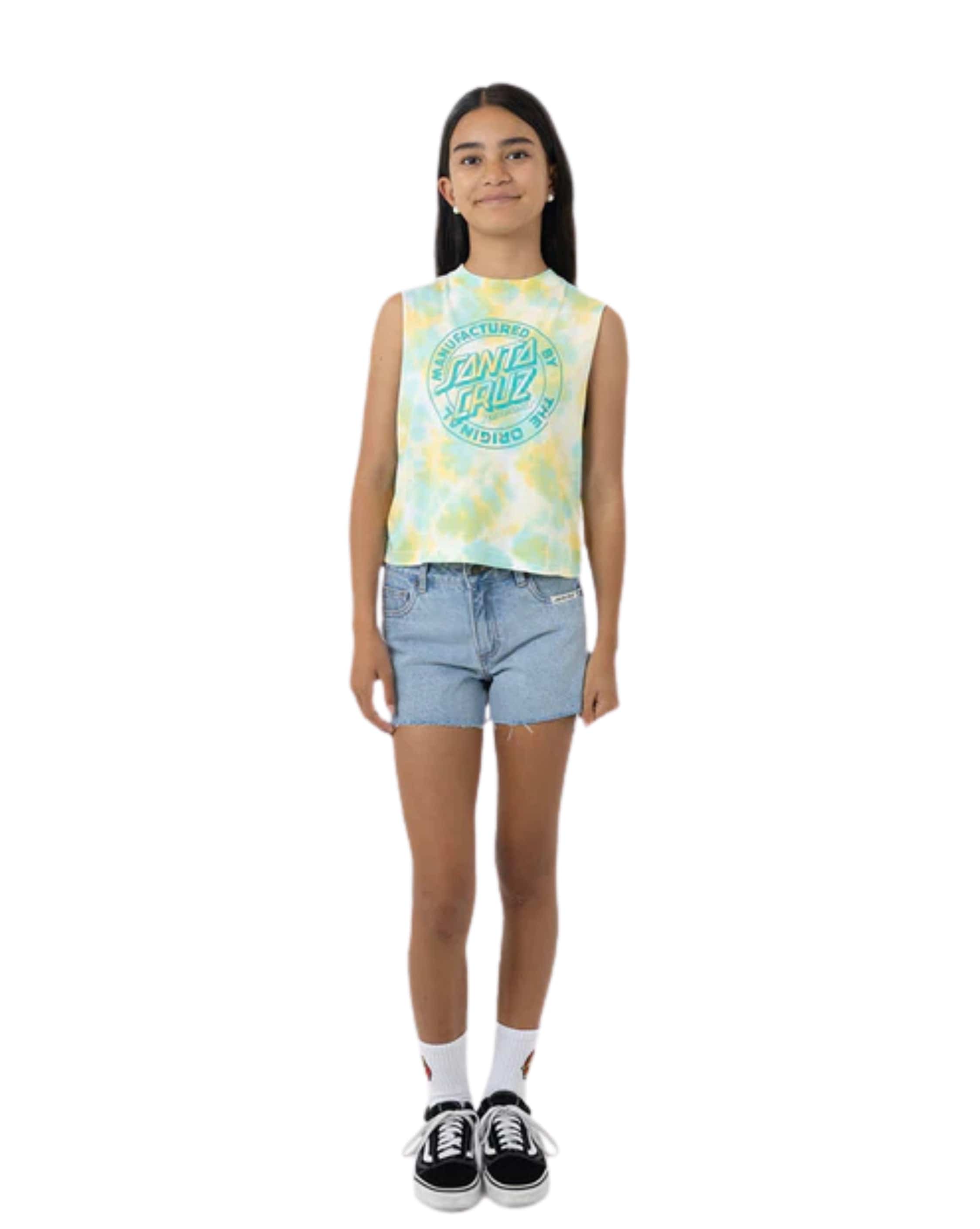 Santa Cruz MFG Dot Mono Santa Cruz Girls Cropped Muscle T-Shirt