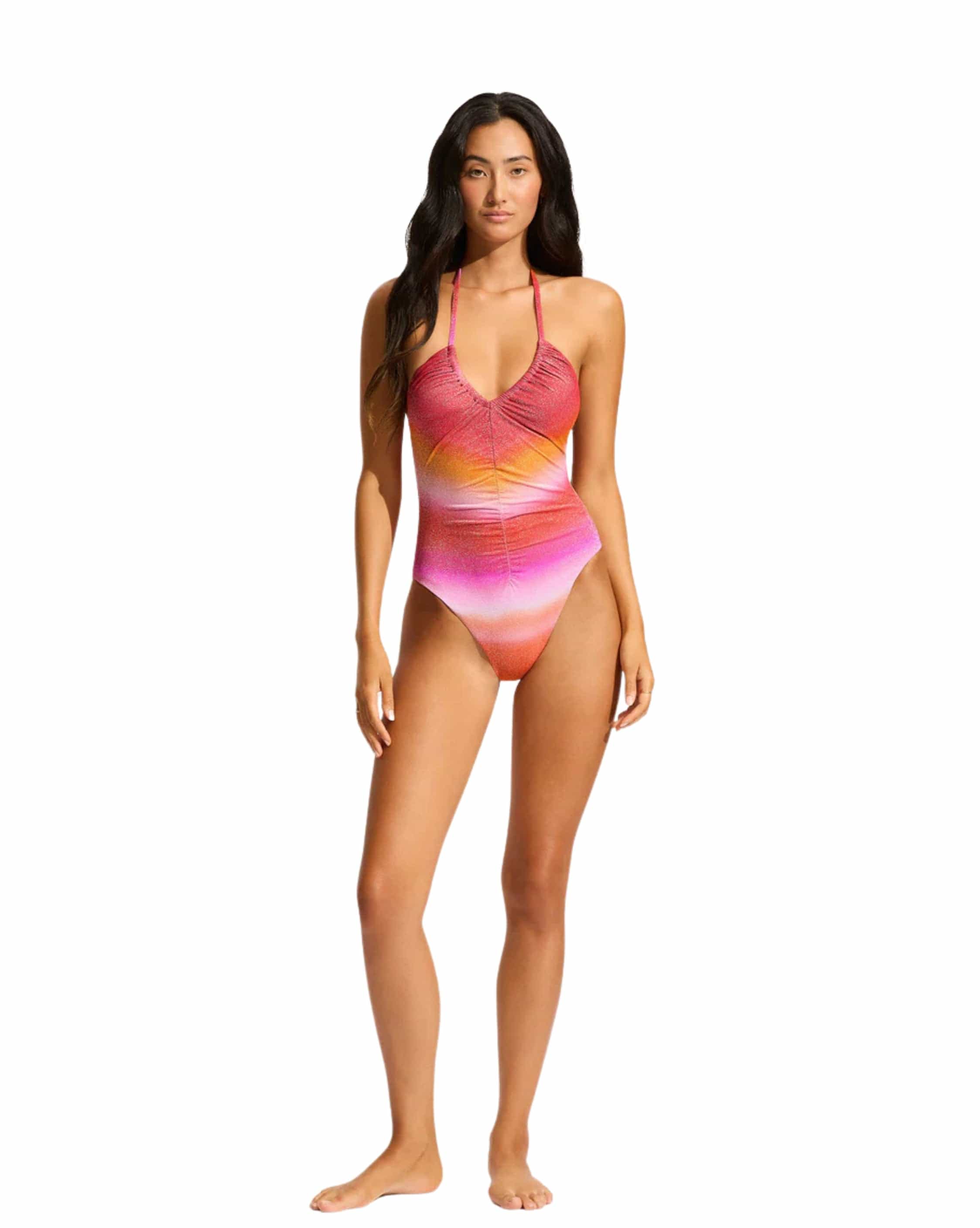 Seafolly Spectrum Drawstring V Neck One Piece