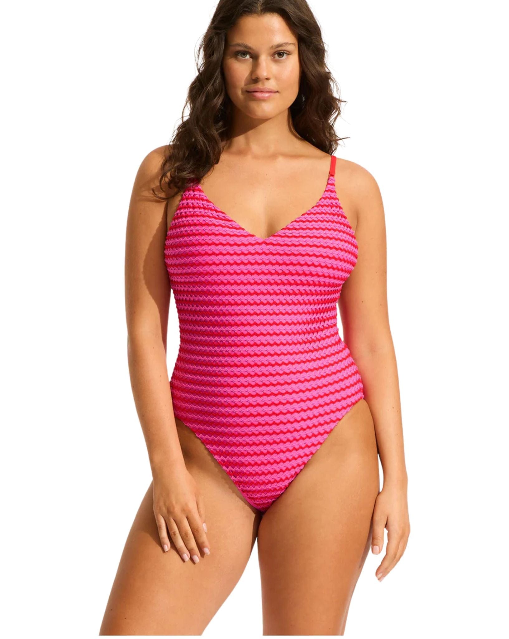 Seafolly Womens Mesh Effect V Neck One Piece