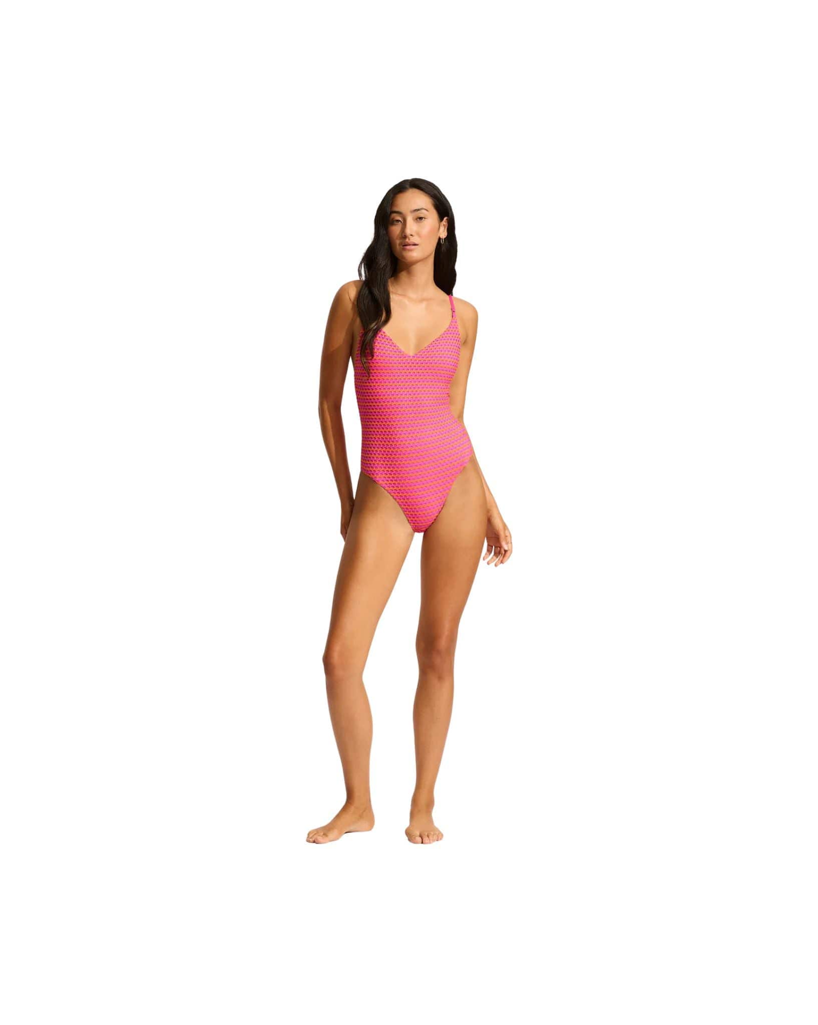 Seafolly Womens Mesh Effect V Neck One Piece