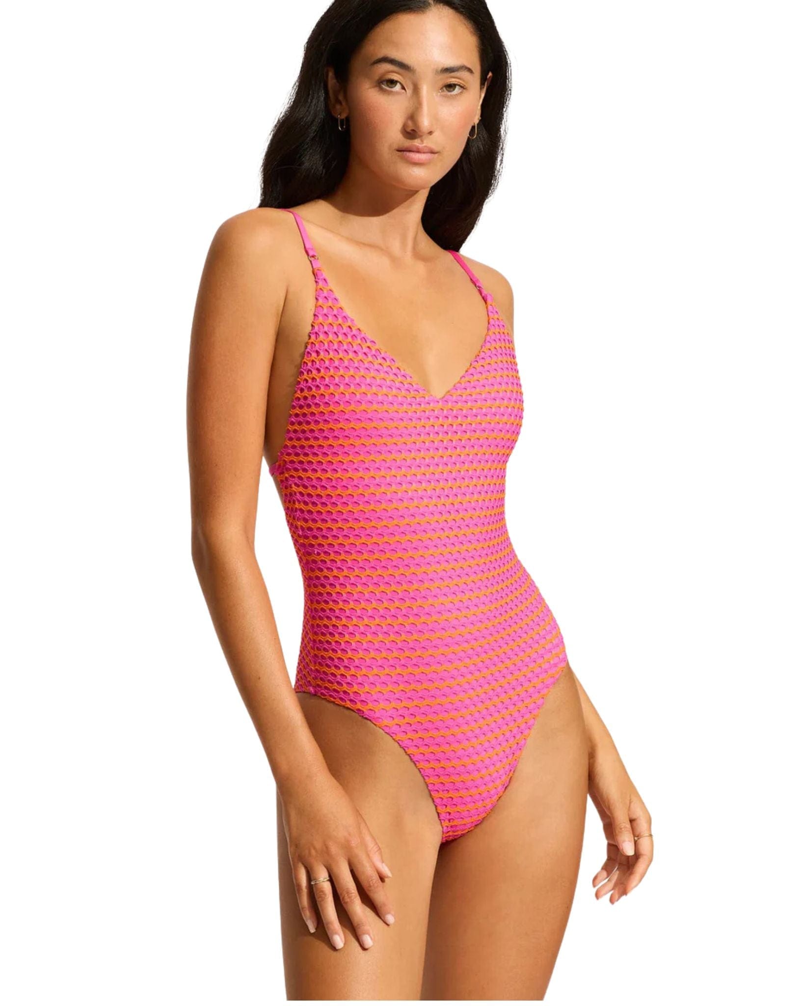 Seafolly Womens Mesh Effect V Neck One Piece