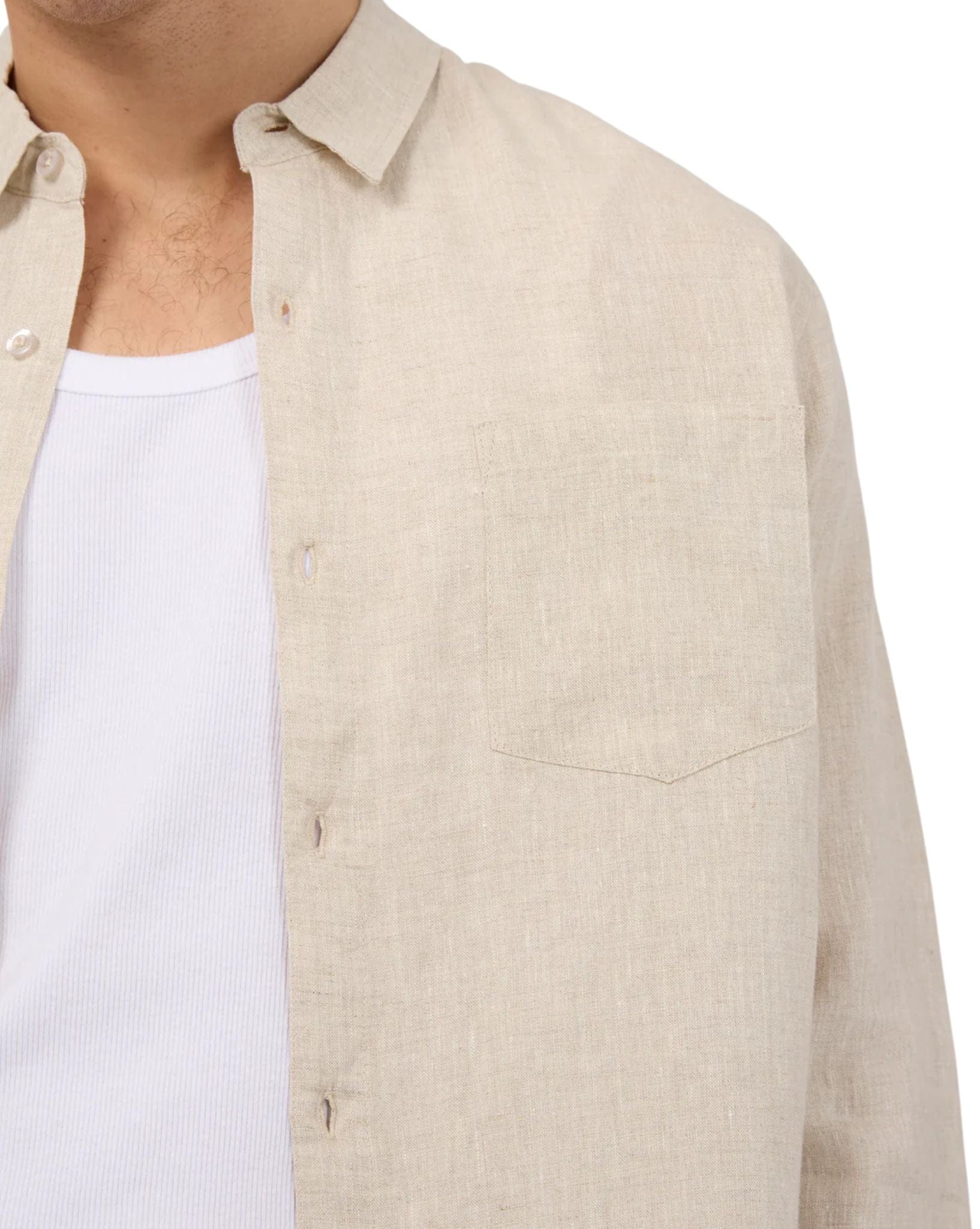 Silent Theory Mens Linen LS Shirt - Natural