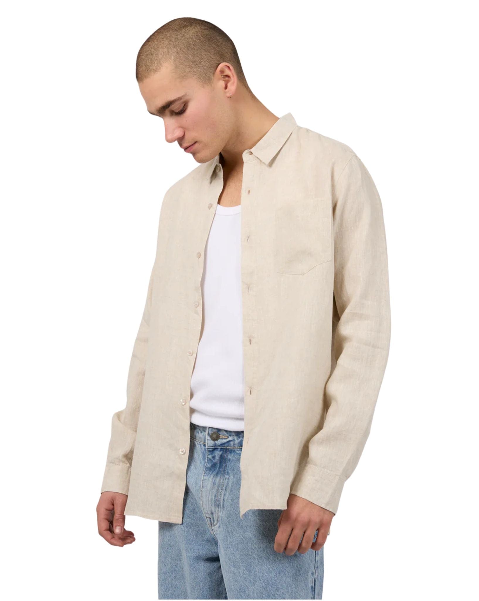 Silent Theory Mens Linen LS Shirt - Natural