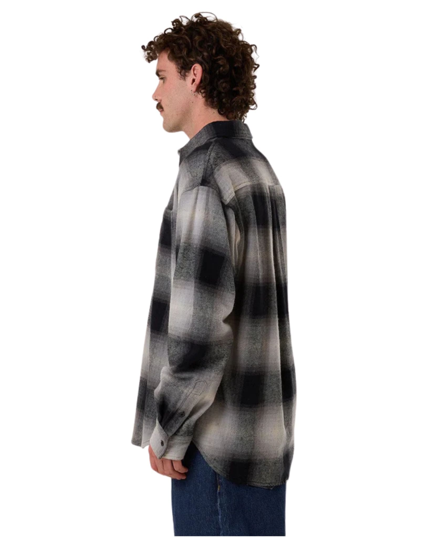 Thrills Mens Barrio Long Sleeve Flannel Shirt - Black