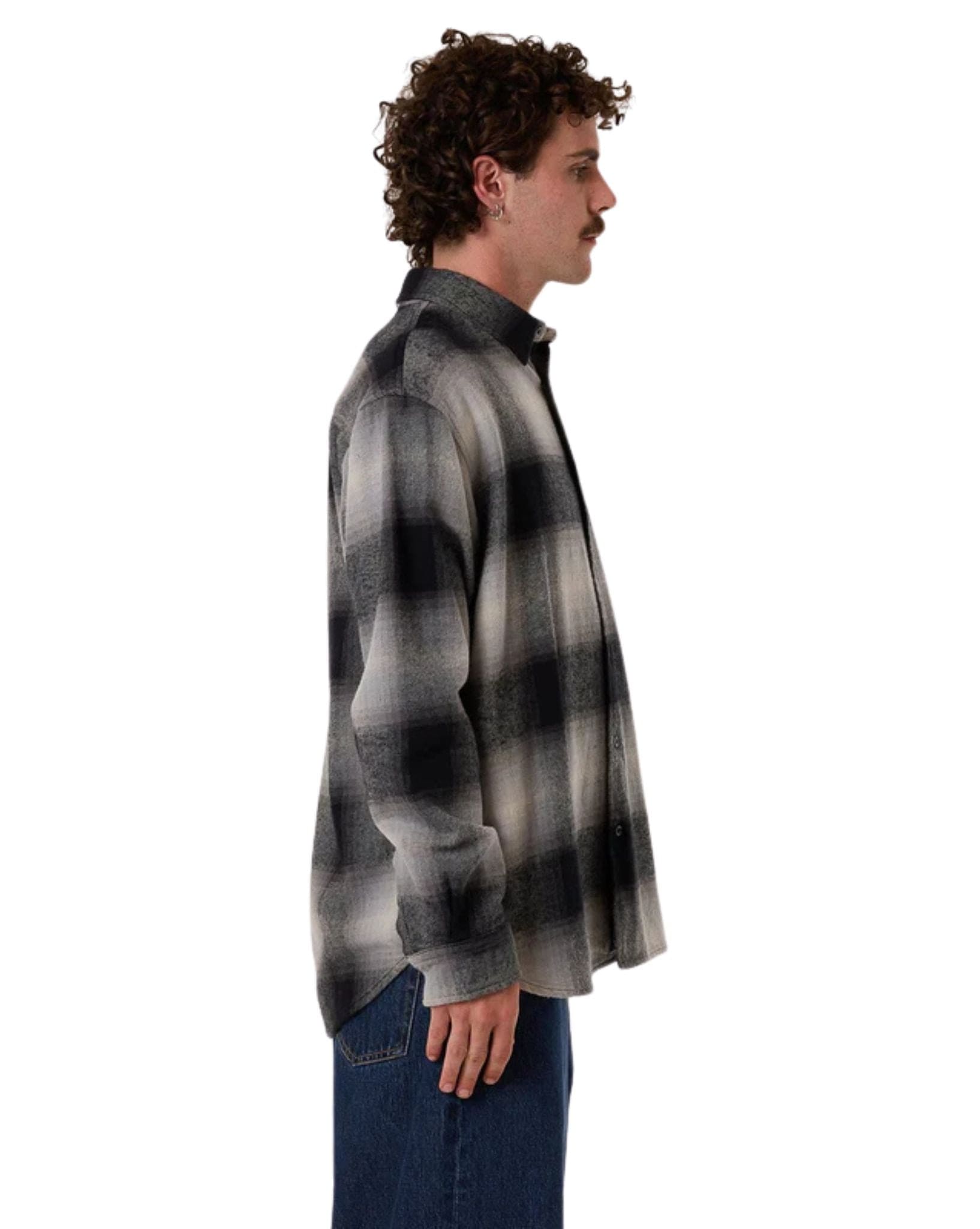 Thrills Mens Barrio Long Sleeve Flannel Shirt - Black