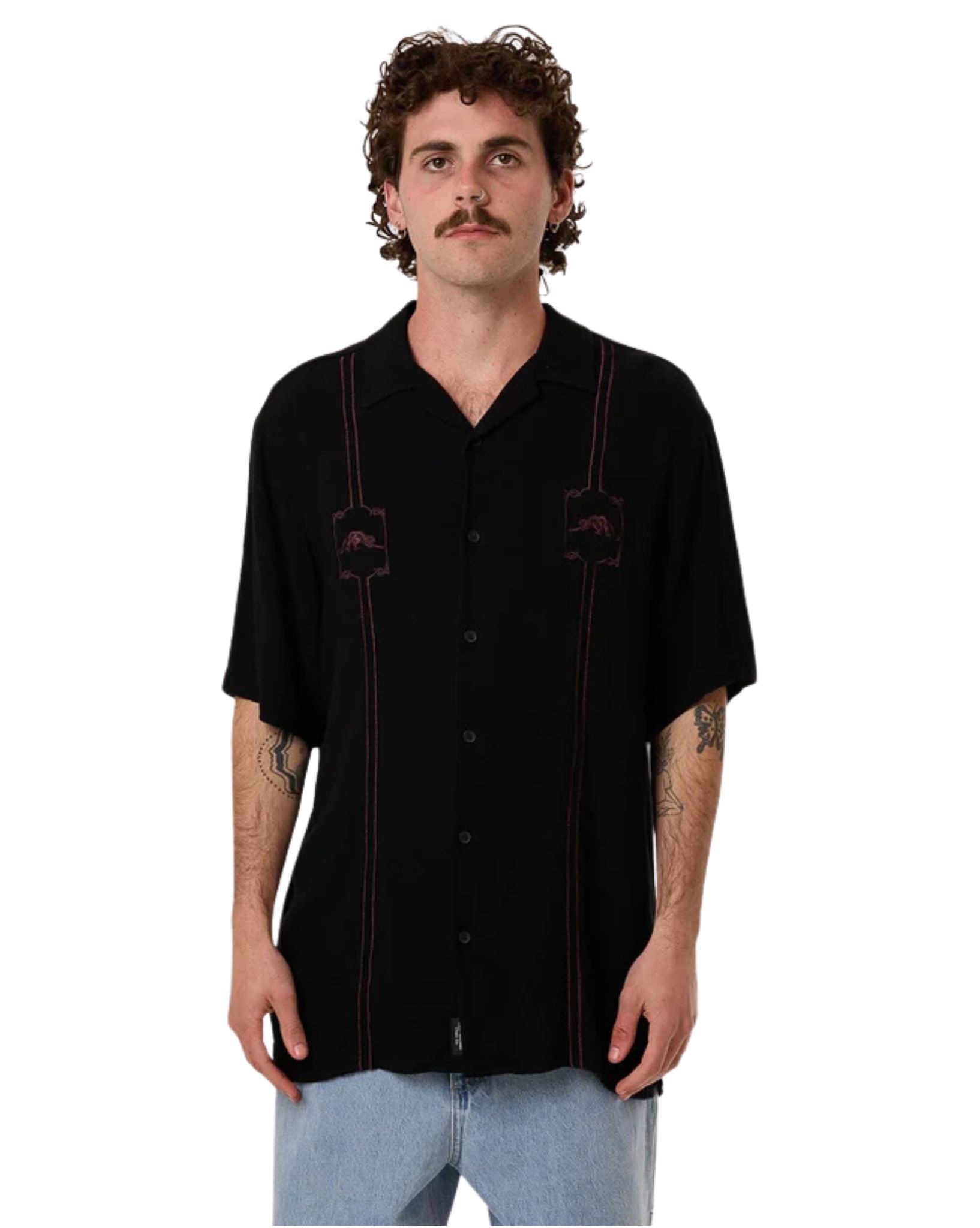 Thrills Mens Still Life Bowling Shirt - Black