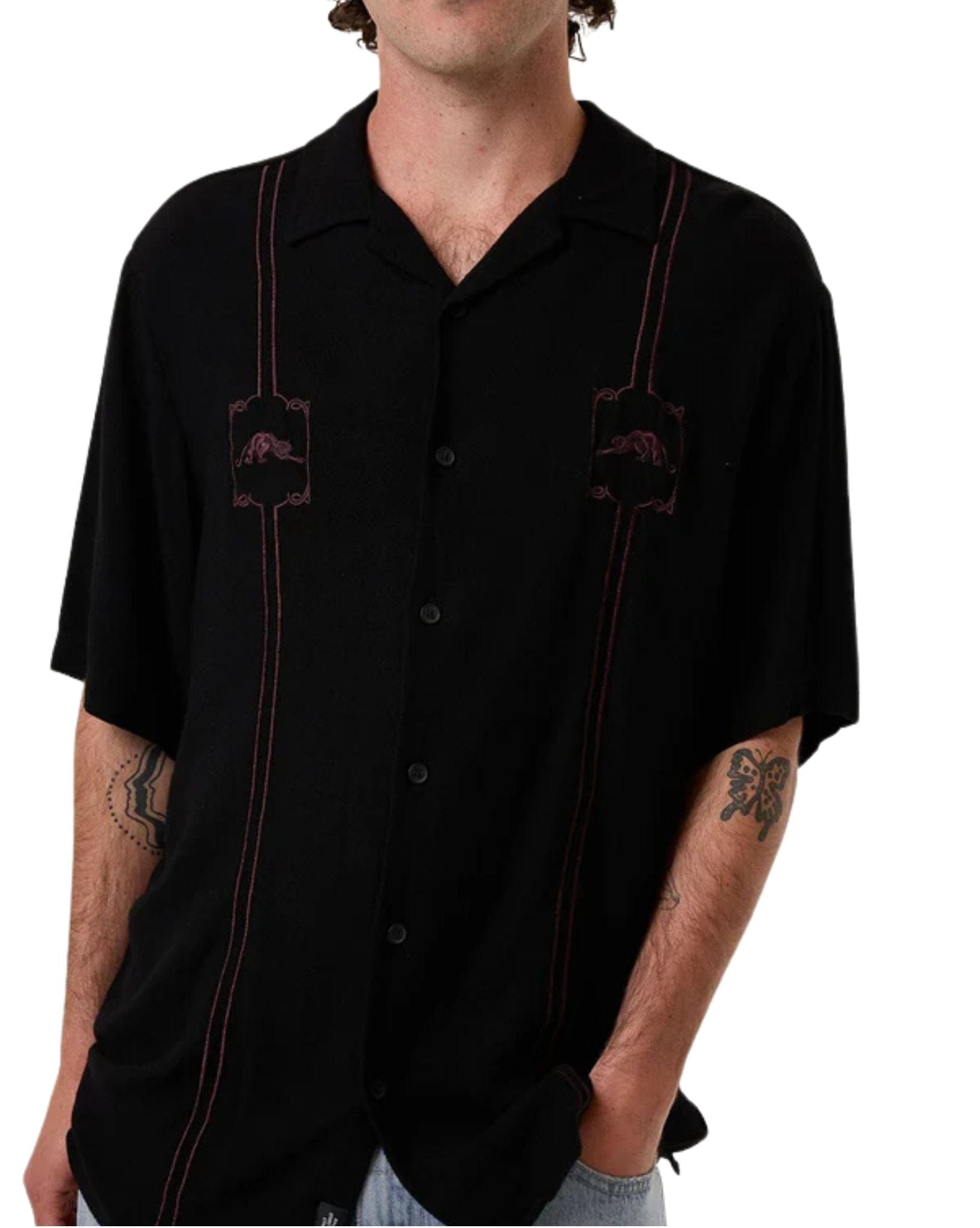 Thrills Mens Still Life Bowling Shirt - Black