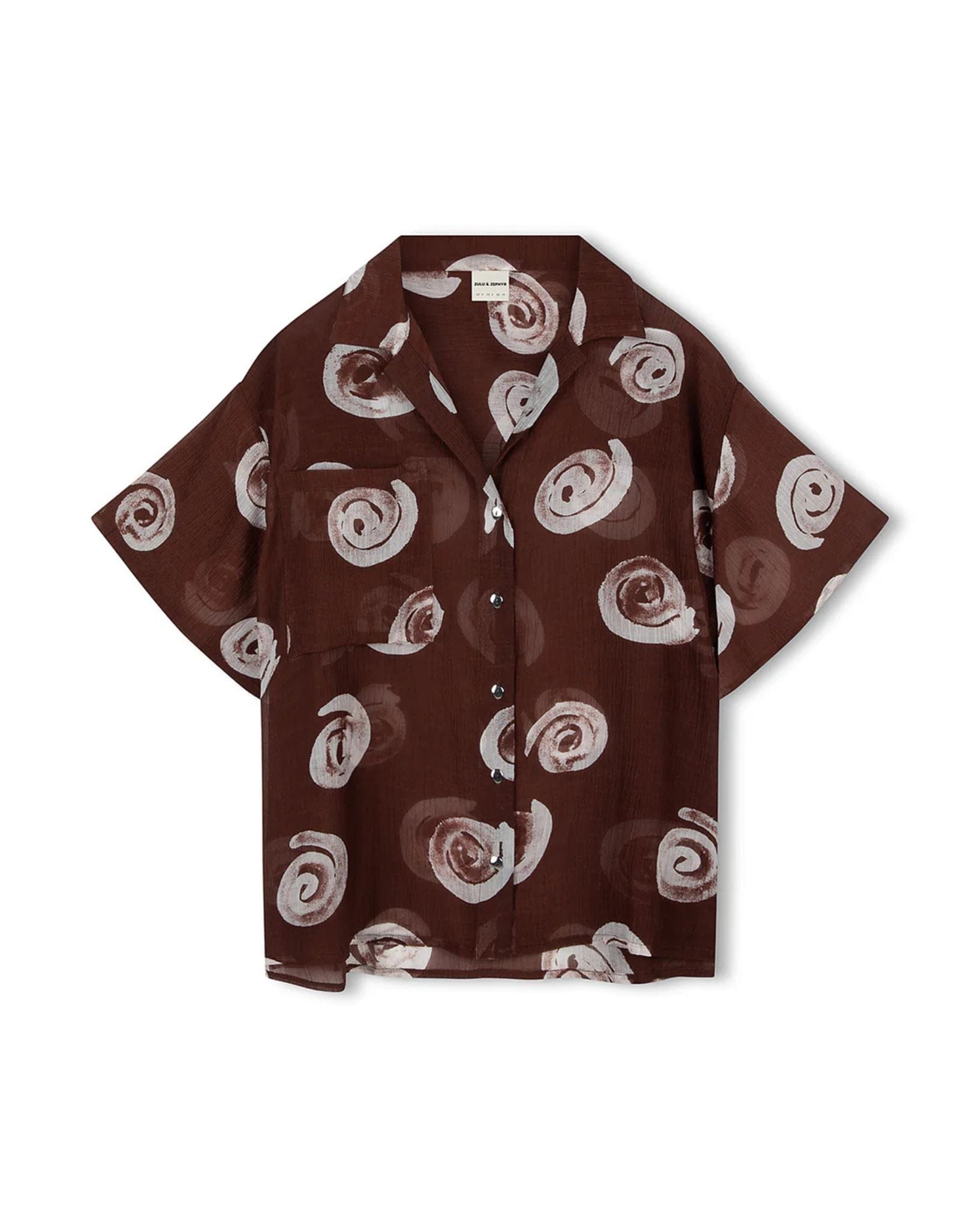 Zulu & Zephyr Womens Cocoa Swirl Sheer Textured Shirt