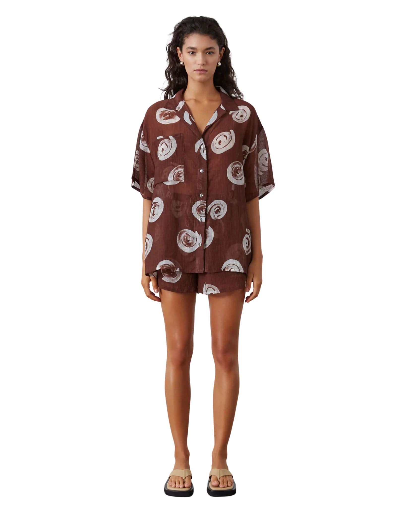 Zulu & Zephyr Womens Cocoa Swirl Sheer Textured Shirt