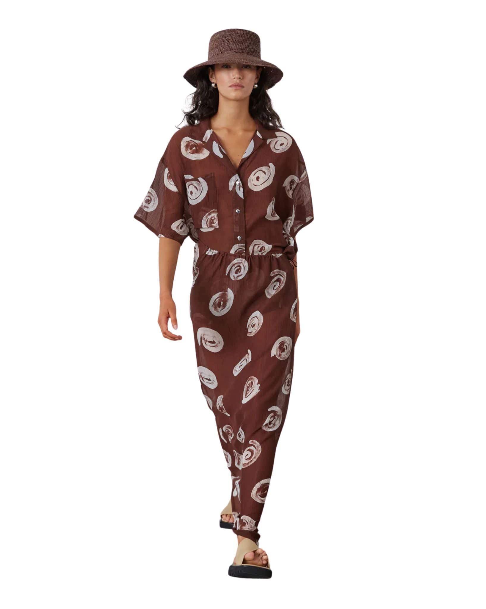 Zulu & Zephyr Womens Cocoa Swirl Sheer Textured Shirt