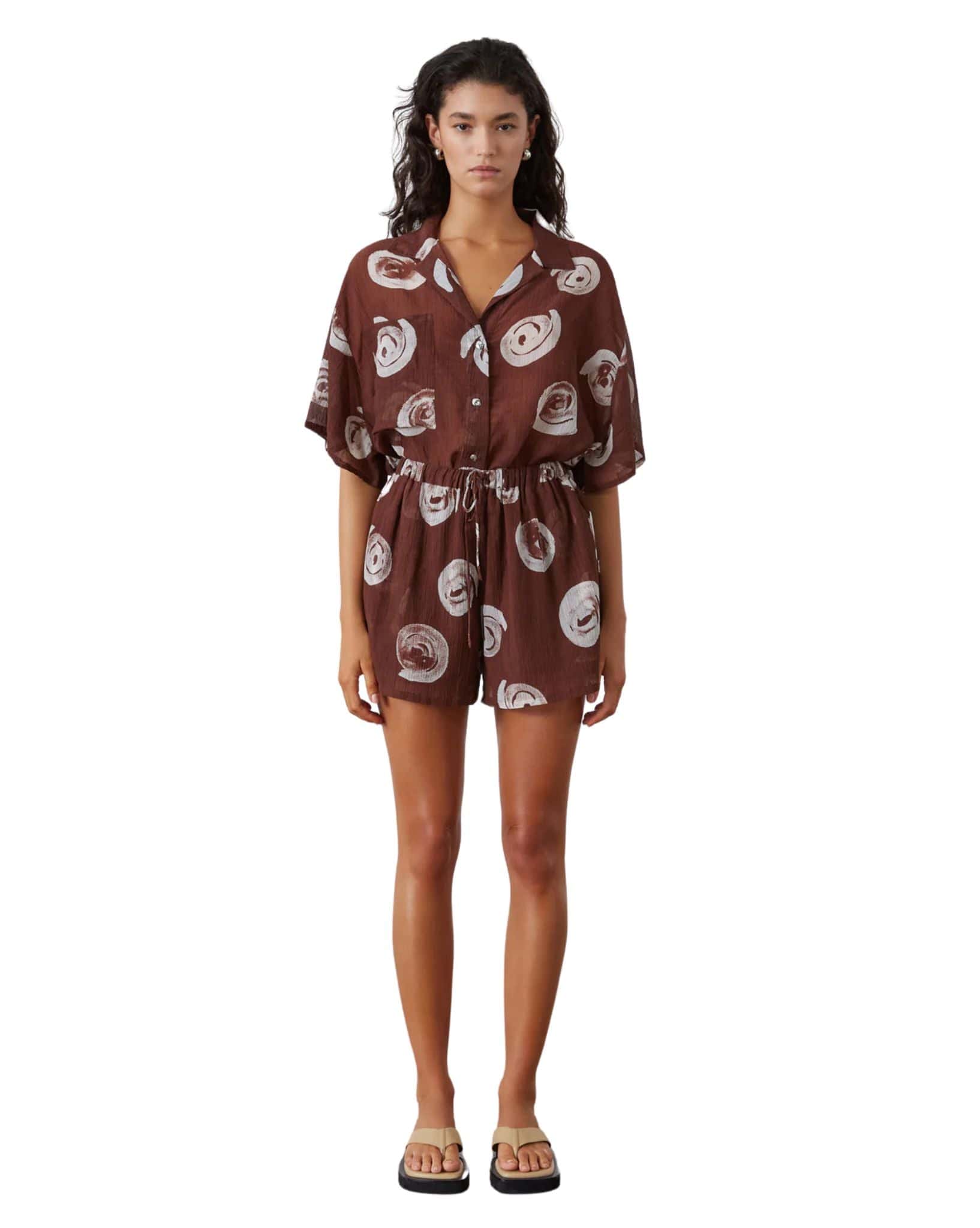 Zulu & Zephyr Womens Cocoa Swirl Sheer Textured Shirt