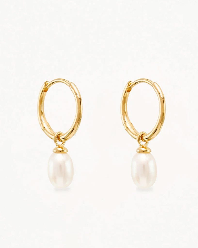 By Charlotte Gold Live in Peace Pearl Hoop Earrings