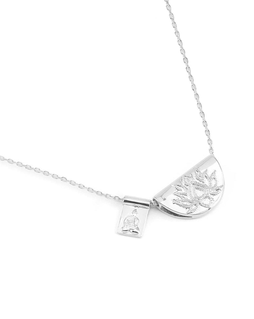 By Charlotte Jewellery Silver Lotus and little Buddha Necklace Silver