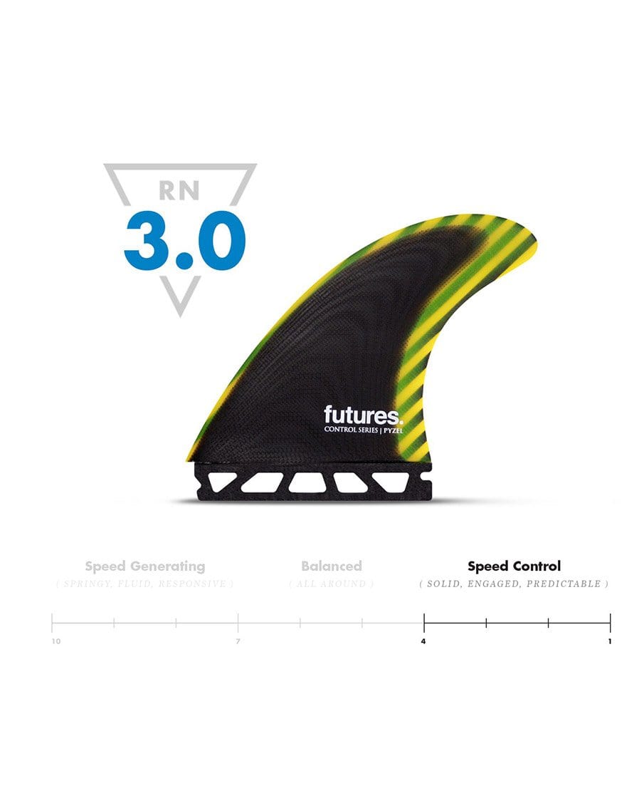 Futures Fins Pyzel Large Control Series Fiberglass Thruster - Blk/Yellow